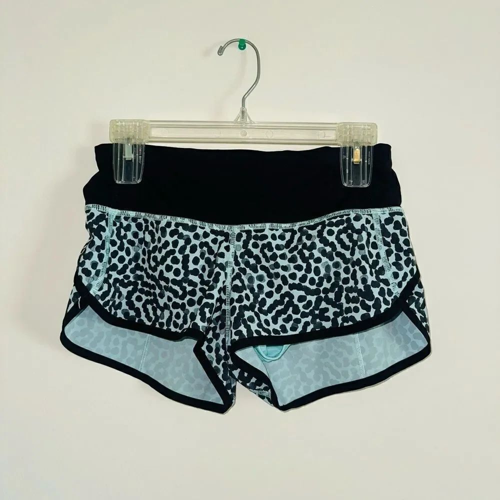 LULULEMON Run Times Short 4" ACE SPOT Tranquil Blue POLKA DOT Black SIZE 4